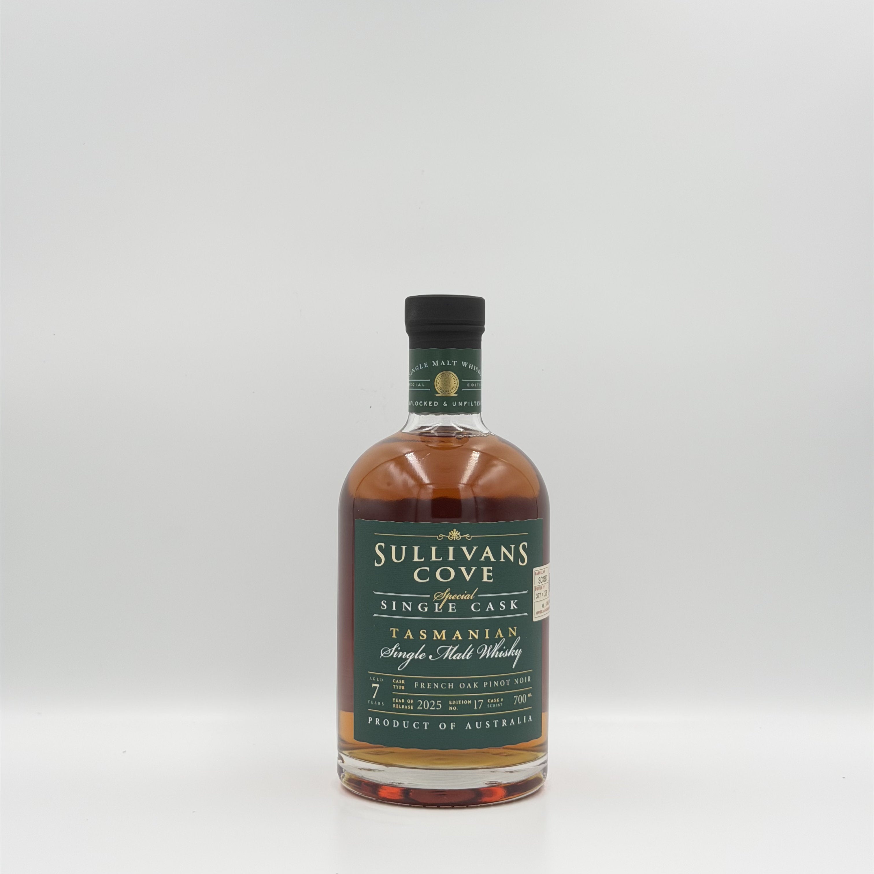 Sullivans Cove Special Single Cask French Oak Pinot Noir Finish Tasmanian Single Malt Whisky 700ml SC0387 
